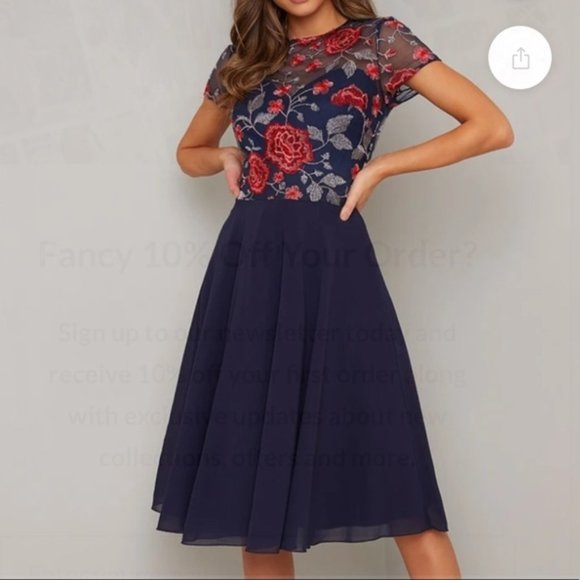 Chi Chi London Dresses & Skirts - Chi Chi London Size 12 Embroidered Navy Dress